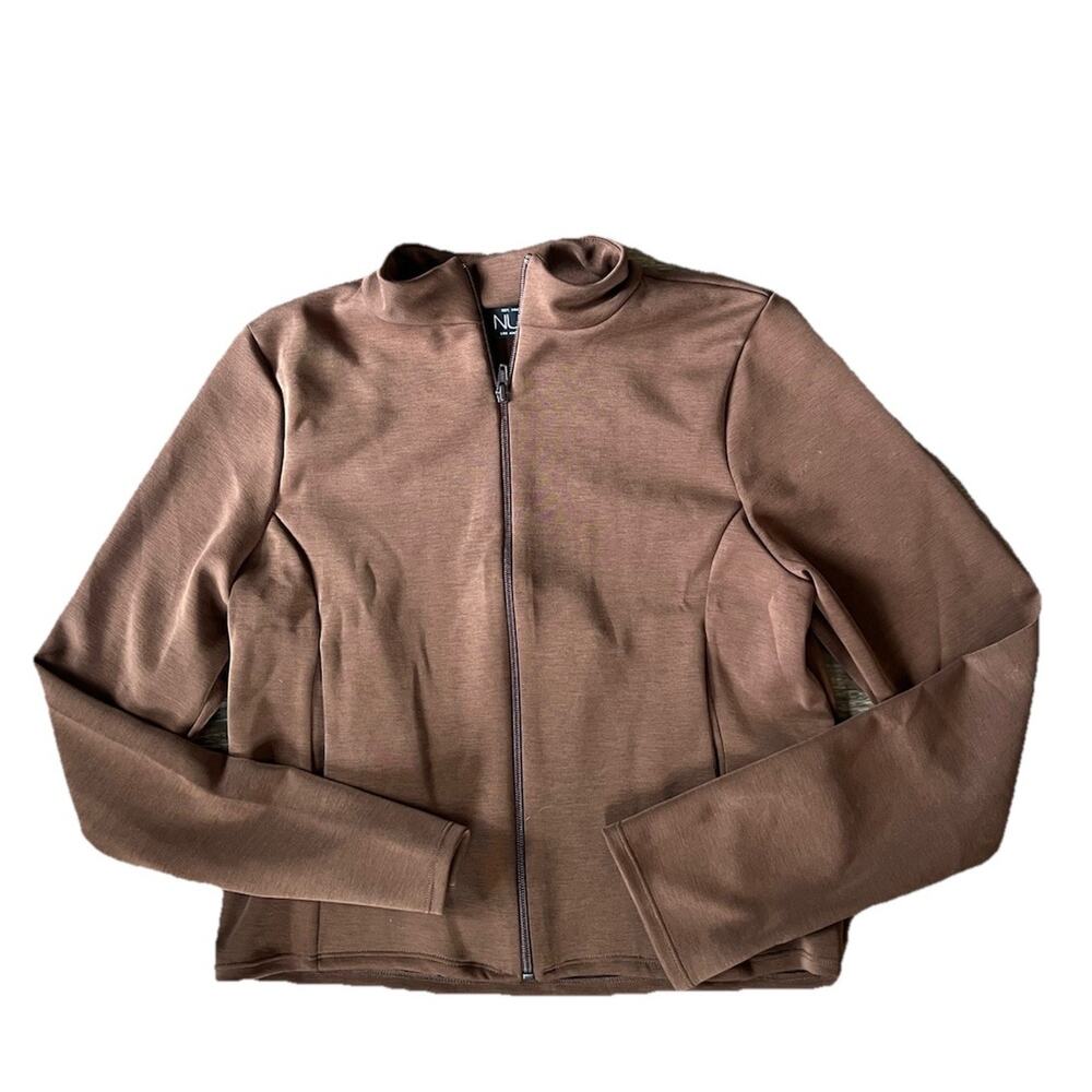 NUX Los Angeles Brown Zip Jacket Womens XL Fitted Athleisure Yoga Stretch